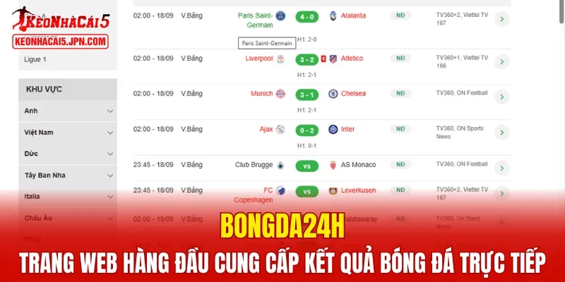 Bongda24h - trang web hàng đầu cung cấp kết quả bóng đá trực tiếp