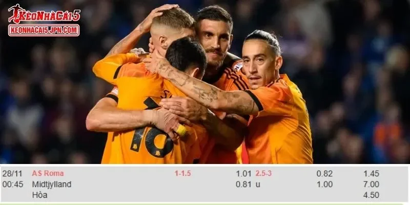 Tỷ lệ kèo chi tiết của trận AS Roma vs FC Midtjylland