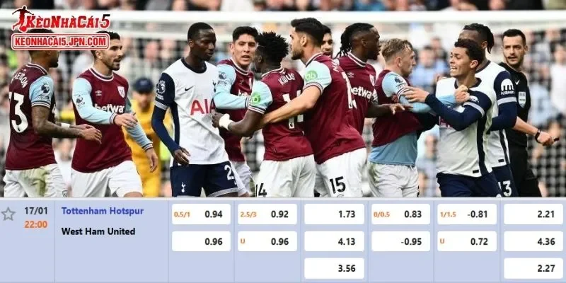 Tỷ lệ kèo chi tiết nhất cho trận đấu giữa Tottenham vs West Ham