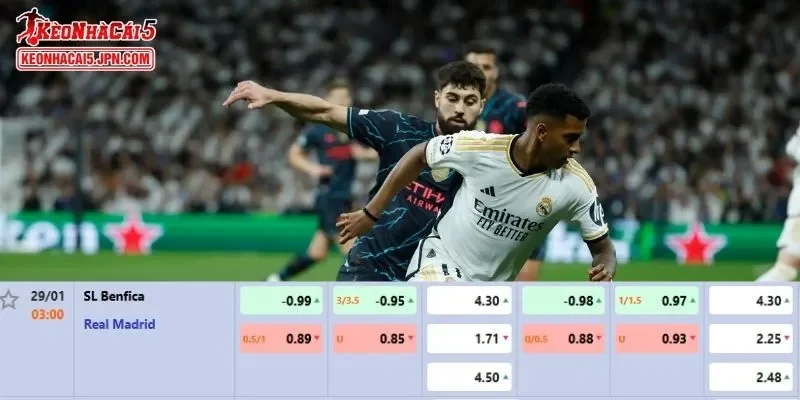 Tỷ lệ kèo được phân tích kỹ lưỡng nhất cho trận đấu giữa Benfica vs Real Madrid 