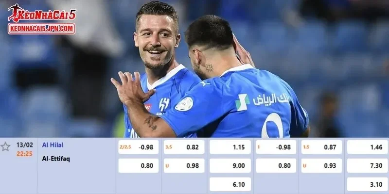 Tỷ lệ kèo chi tiết của của trận Al Hilal vs Al Ettifaq
