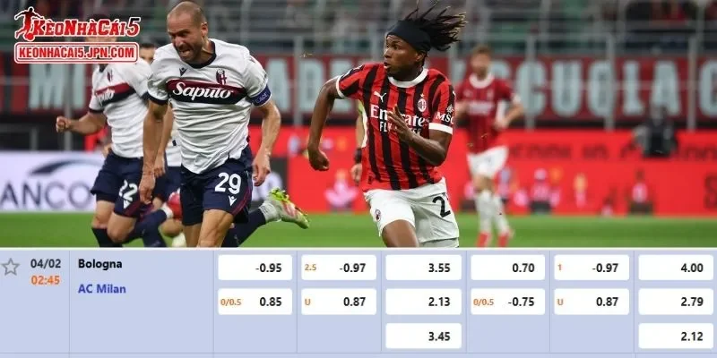 Tỷ lệ kèo chi tiết của của trận Bologna vs AC Milan