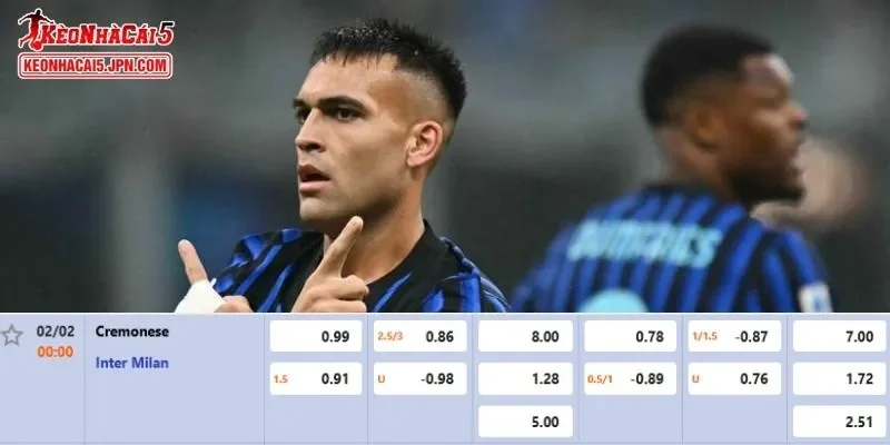 Tỷ lệ kèo chi tiết của của trận Cremonese vs Inter
