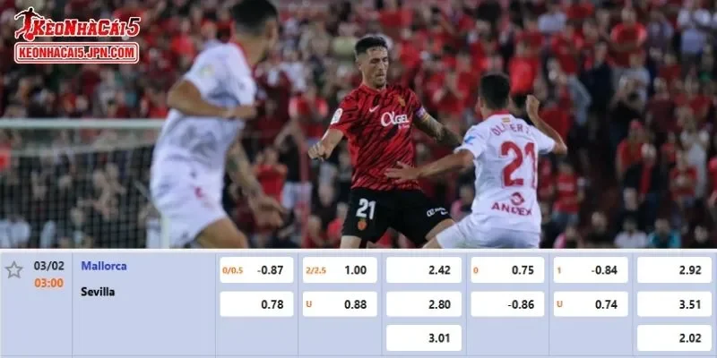 Tỷ lệ kèo chi tiết của của trận Mallorca vs Sevilla