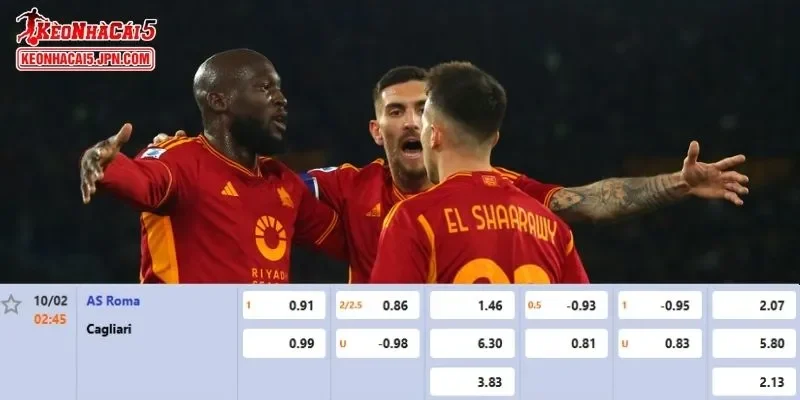 Tỷ lệ kèo chi tiết của trận AS Roma vs Cagliari 