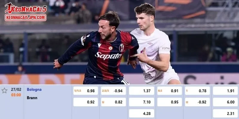Tỷ lệ kèo chi tiết của của trận Bologna vs Brann