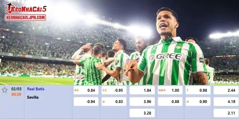 Tỷ lệ kèo chi tiết của của trận Real Betis vs Sevilla