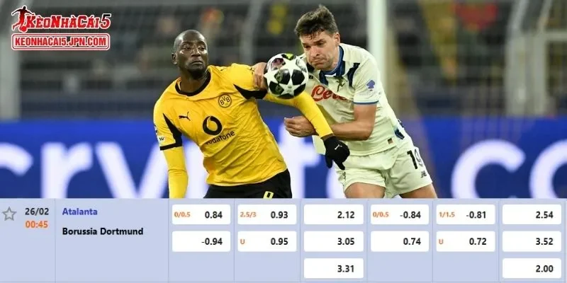 Tỷ lệ kèo chi tiết nhất cho trận đấu giữa Atalanta vs Dortmund