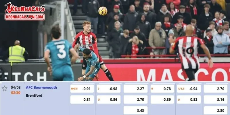  Tỷ lệ kèo chi tiết nhất cho trận đấu giữa Bournemouth vs Brentford