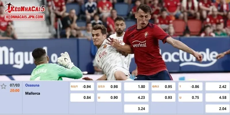 Tỷ lệ kèo chi tiết nhất cho trận đấu giữa Osasuna vs Mallorca