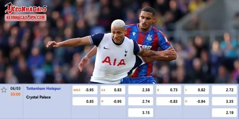 Tỷ lệ kèo chi tiết nhất cho trận đấu giữa Tottenham vs Crystal Palace